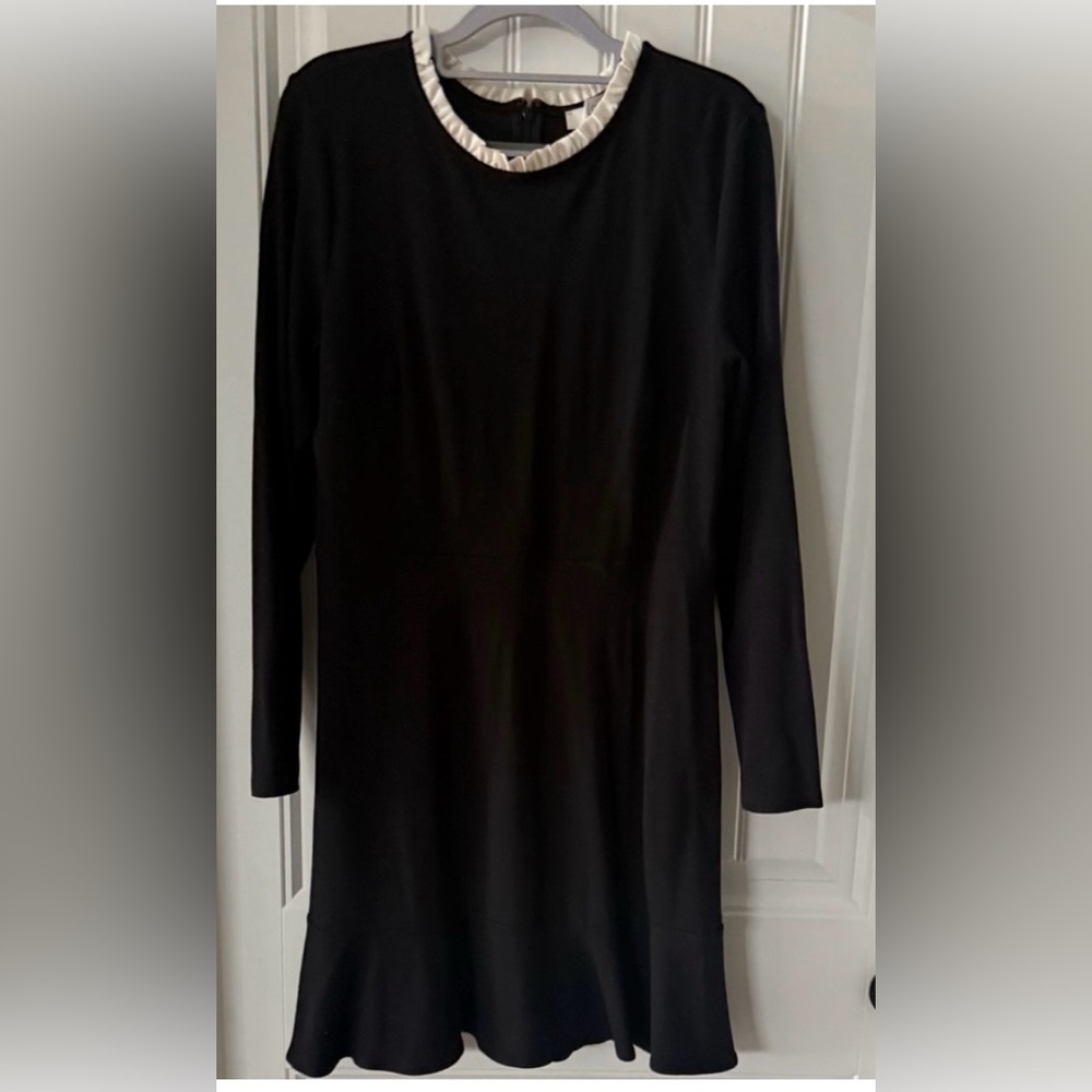 LOFT Black Swing Dress with Sweet Little White Ruffle Collar Size 10